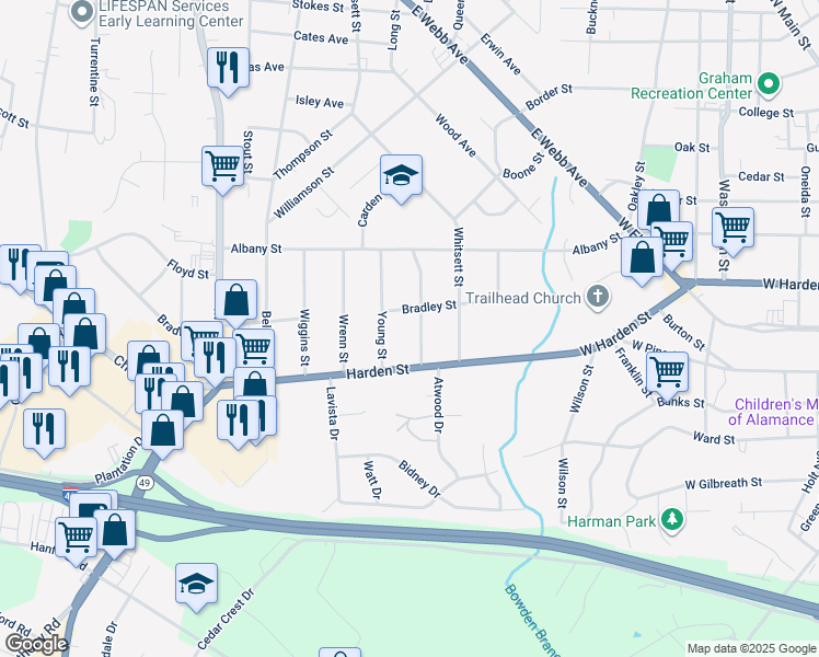 map of restaurants, bars, coffee shops, grocery stores, and more near 2209 Combs Street in Burlington