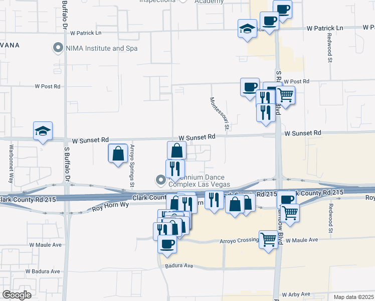 map of restaurants, bars, coffee shops, grocery stores, and more near 7255 West Sunset Road in Las Vegas