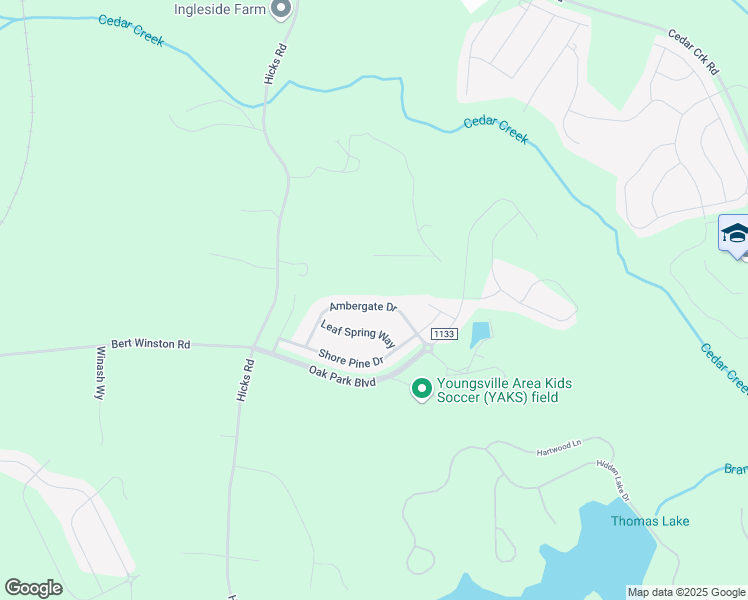map of restaurants, bars, coffee shops, grocery stores, and more near 185 Ambergate Drive in Youngsville