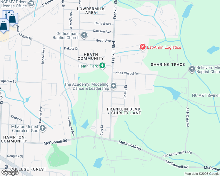 map of restaurants, bars, coffee shops, grocery stores, and more near 700 Franklin Boulevard in Greensboro