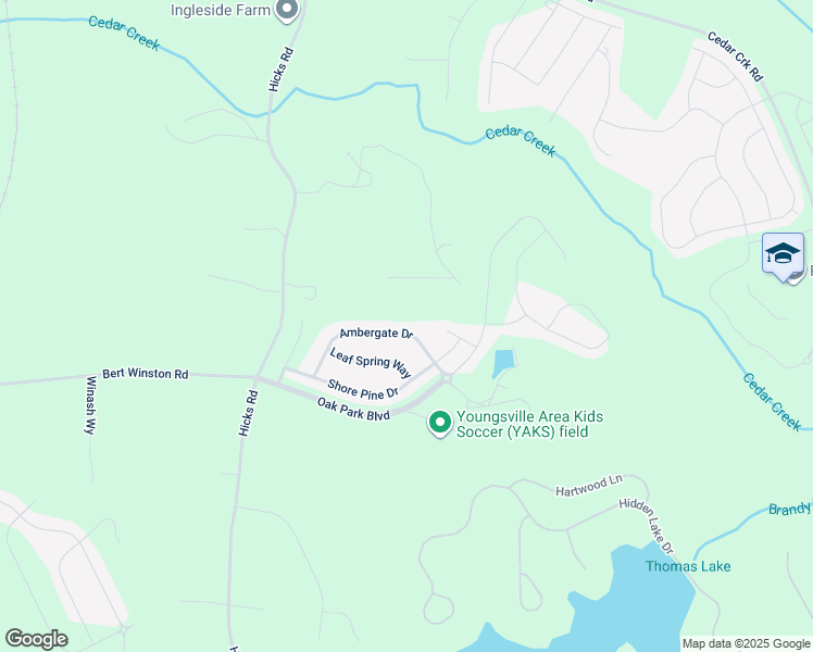 map of restaurants, bars, coffee shops, grocery stores, and more near 215 Ambergate Drive in Youngsville