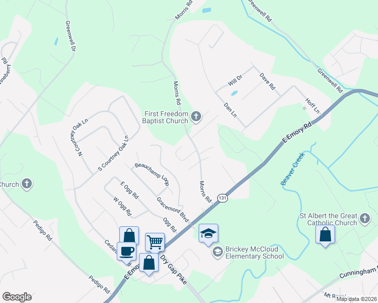 map of restaurants, bars, coffee shops, grocery stores, and more near 1849 Fleming Valley Lane in Knoxville