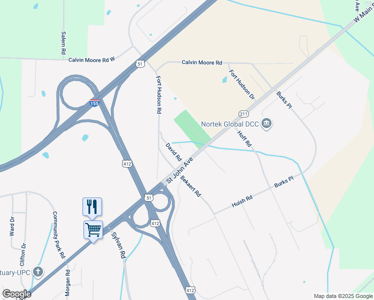map of restaurants, bars, coffee shops, grocery stores, and more near 2700 David Road in Dyersburg