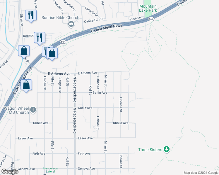 map of restaurants, bars, coffee shops, grocery stores, and more near 724 Milan Street in Henderson