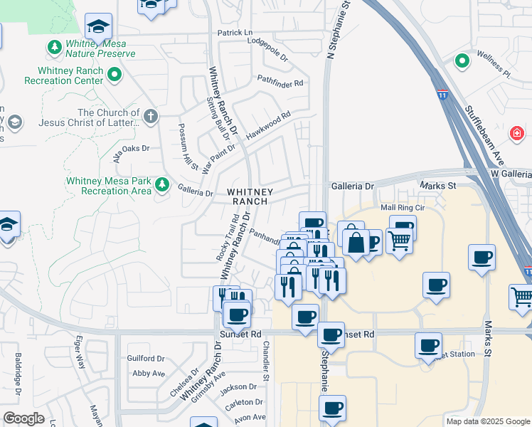 map of restaurants, bars, coffee shops, grocery stores, and more near 761 Butternut Court in Henderson