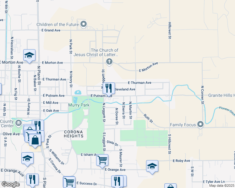 map of restaurants, bars, coffee shops, grocery stores, and more near 884 East Putnam Avenue in Porterville