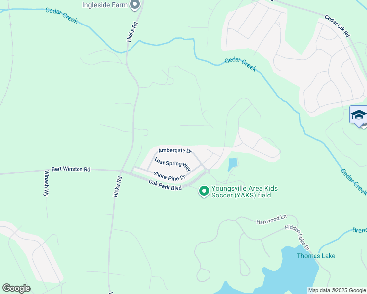 map of restaurants, bars, coffee shops, grocery stores, and more near 195 Ambergate Drive in Youngsville