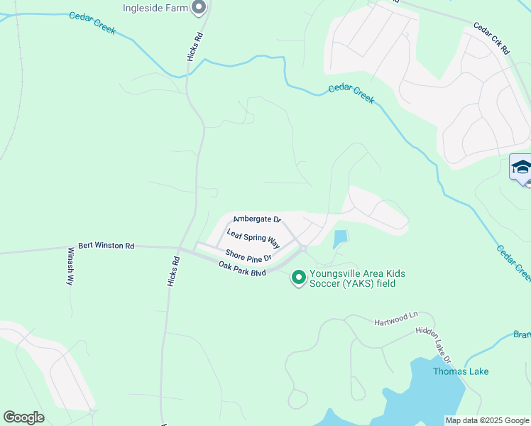 map of restaurants, bars, coffee shops, grocery stores, and more near 185 Ambergate Drive in Youngsville