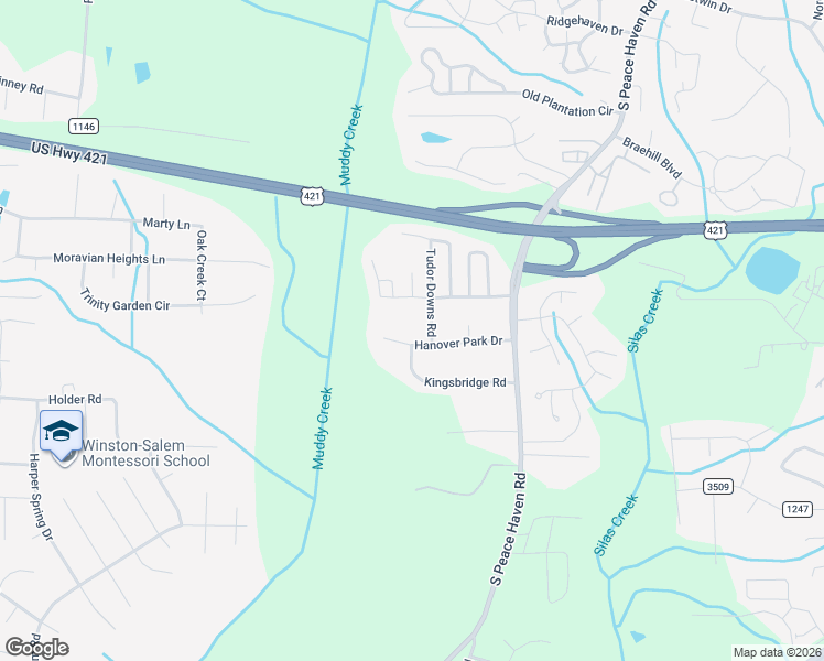 map of restaurants, bars, coffee shops, grocery stores, and more near 5437 Hanover Park Drive in Winston-Salem