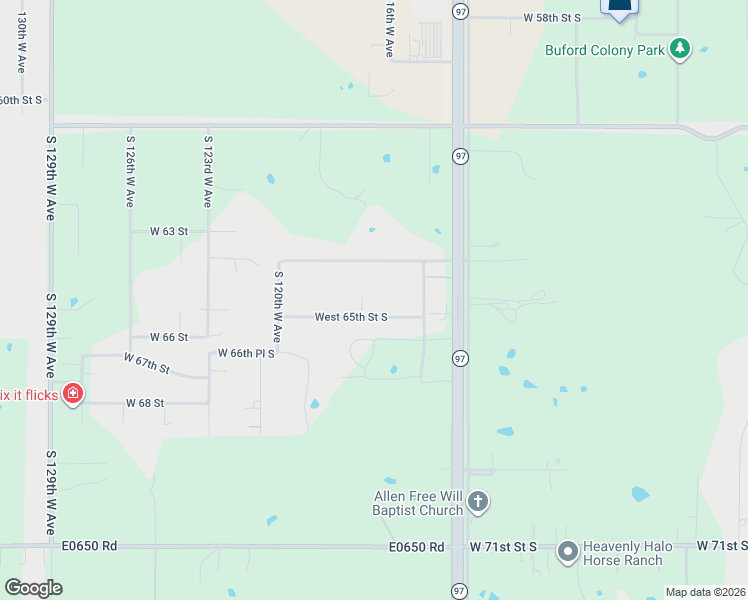 map of restaurants, bars, coffee shops, grocery stores, and more near 11608 West 65th Street South in Sapulpa