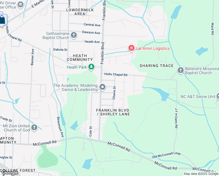 map of restaurants, bars, coffee shops, grocery stores, and more near 3912 Honan Drive in Greensboro