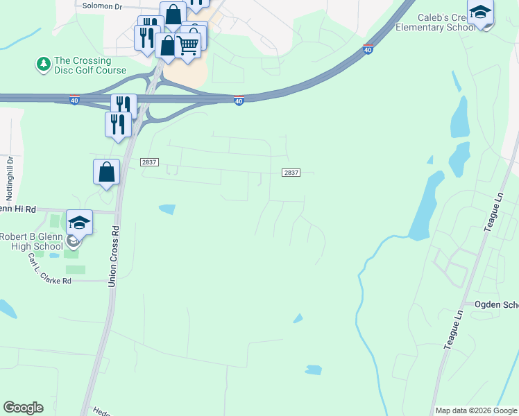 map of restaurants, bars, coffee shops, grocery stores, and more near 1610 Running Deer Drive in Kernersville