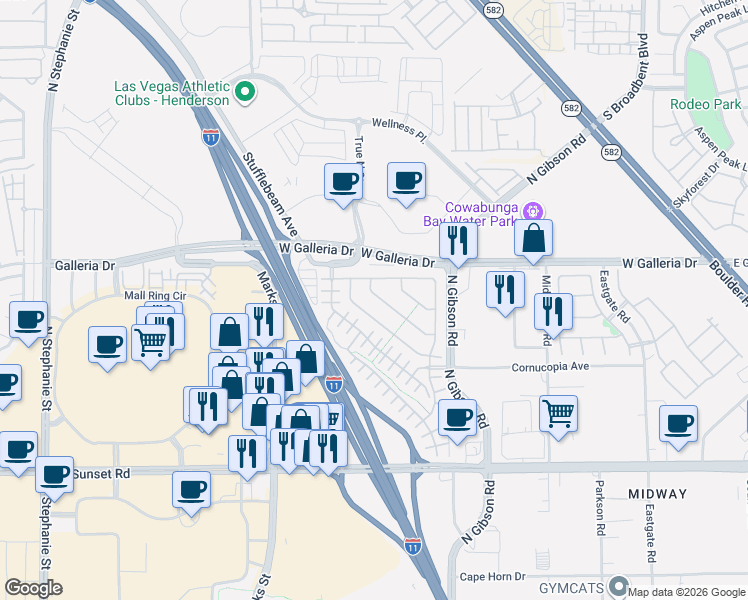 map of restaurants, bars, coffee shops, grocery stores, and more near 767 Rustic Desert Place in Henderson