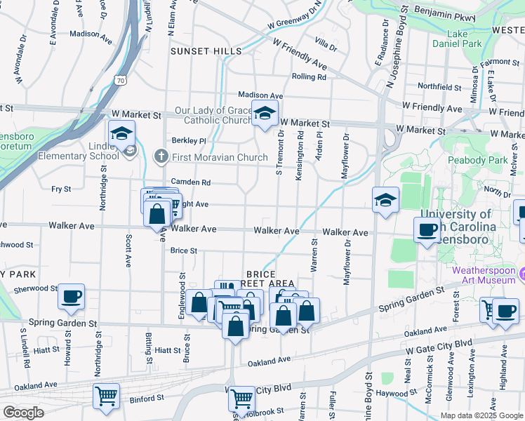 map of restaurants, bars, coffee shops, grocery stores, and more near 2009 Wright Avenue in Greensboro
