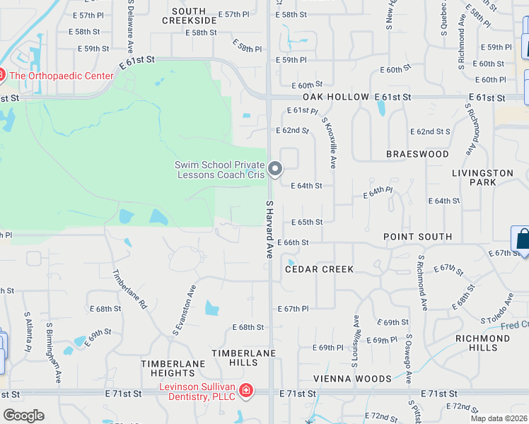 map of restaurants, bars, coffee shops, grocery stores, and more near 6510 South Indianapolis Avenue in Tulsa