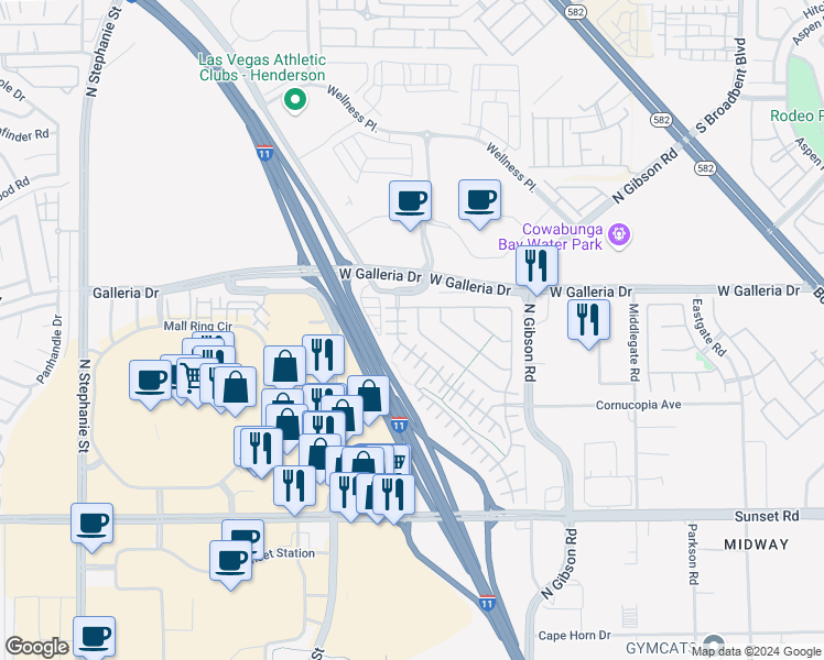 map of restaurants, bars, coffee shops, grocery stores, and more near 783 Crest Valley Place in Henderson