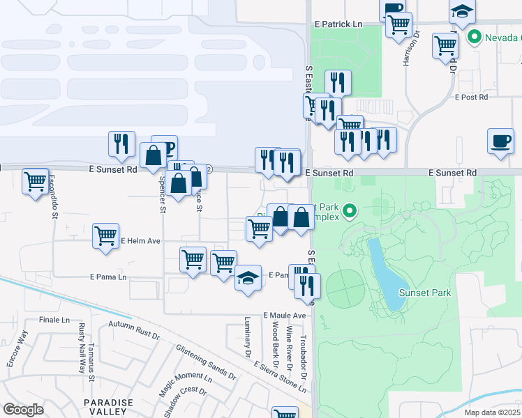 map of restaurants, bars, coffee shops, grocery stores, and more near 2255 East Sunset Road in Las Vegas