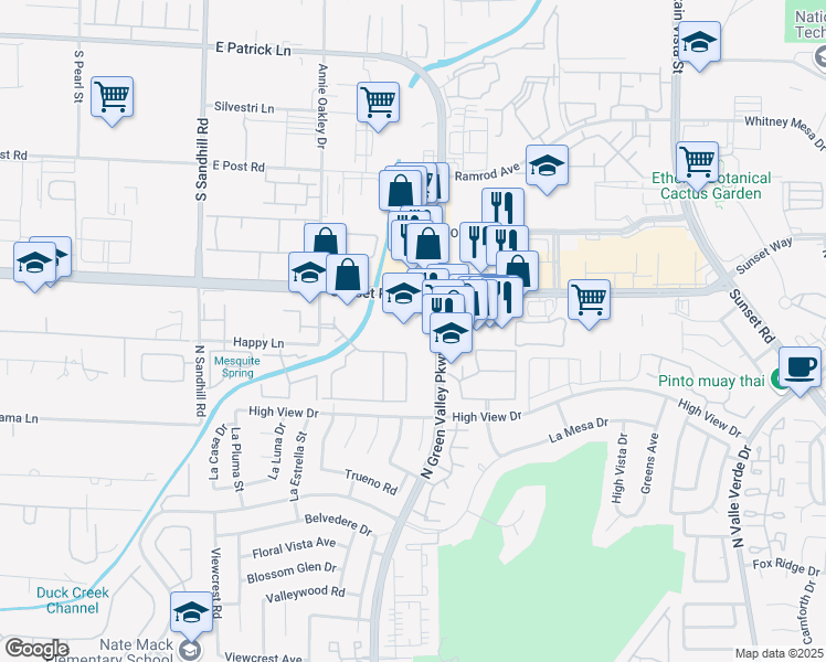 map of restaurants, bars, coffee shops, grocery stores, and more near 2713 North Green Valley Parkway in Henderson