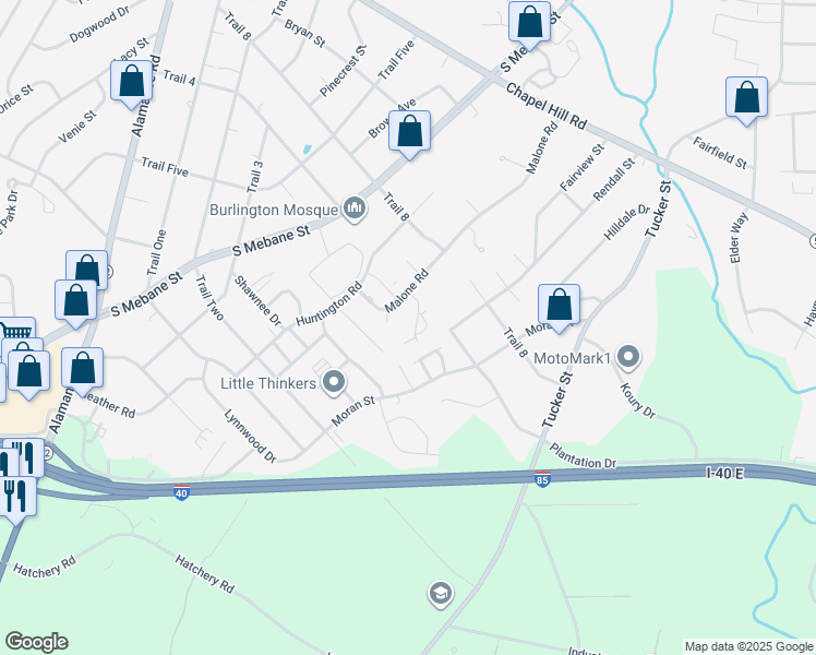 map of restaurants, bars, coffee shops, grocery stores, and more near 151 Salvet Street in Burlington