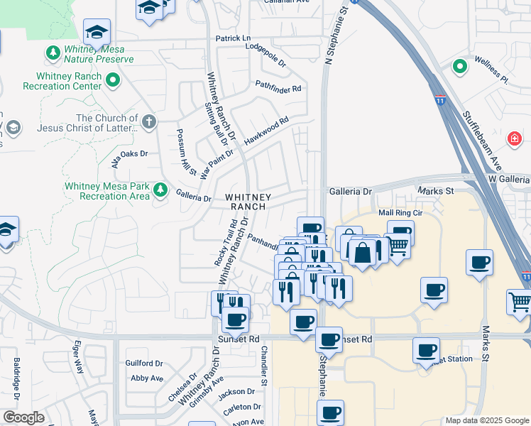 map of restaurants, bars, coffee shops, grocery stores, and more near 765 Butternut Court in Henderson