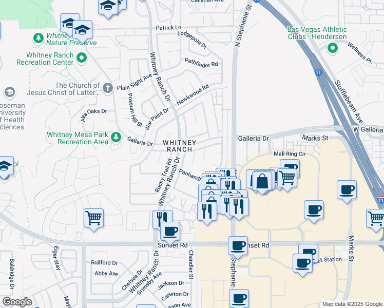 map of restaurants, bars, coffee shops, grocery stores, and more near 765 Butternut Court in Henderson