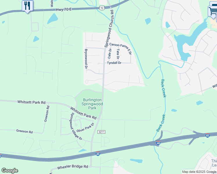 map of restaurants, bars, coffee shops, grocery stores, and more near 7309 Ethans Way in Gibsonville