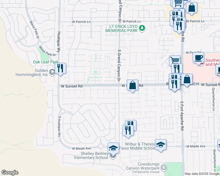 map of restaurants, bars, coffee shops, grocery stores, and more near 9858 Sunriver Meadows Avenue in Las Vegas
