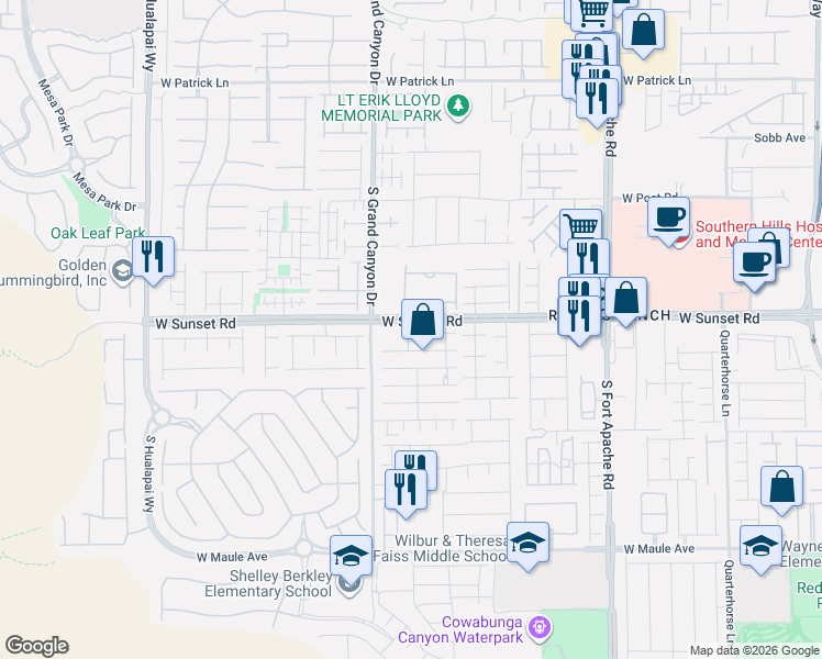 map of restaurants, bars, coffee shops, grocery stores, and more near 9700 West Sunset Road in Las Vegas