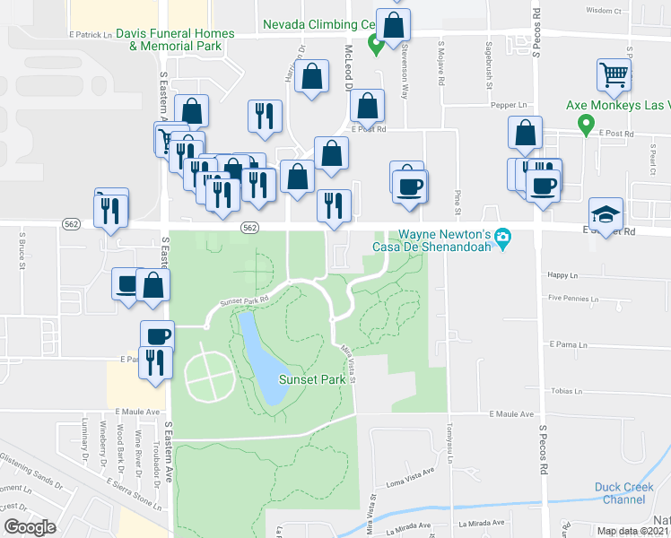map of restaurants, bars, coffee shops, grocery stores, and more near 3015 East Sunset Road in Las Vegas