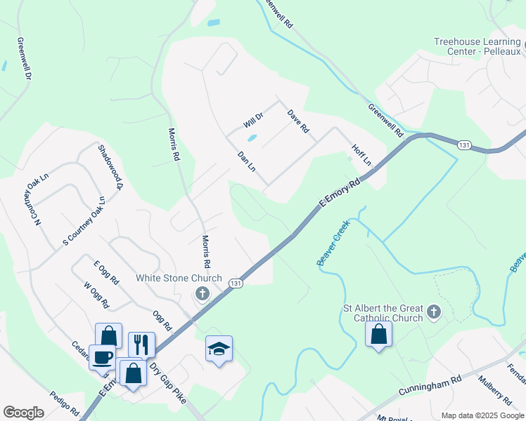 map of restaurants, bars, coffee shops, grocery stores, and more near 7801 Hoff Lane in Knoxville