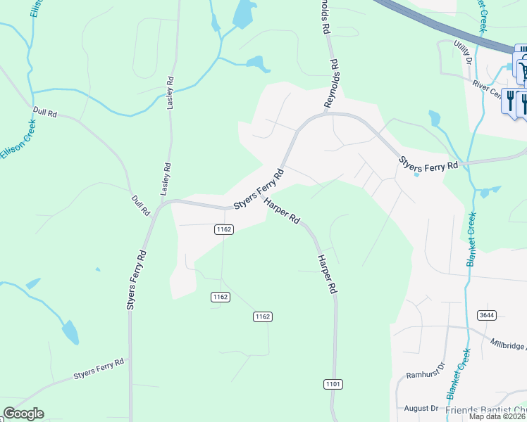 map of restaurants, bars, coffee shops, grocery stores, and more near 1624 Harper Road in Clemmons
