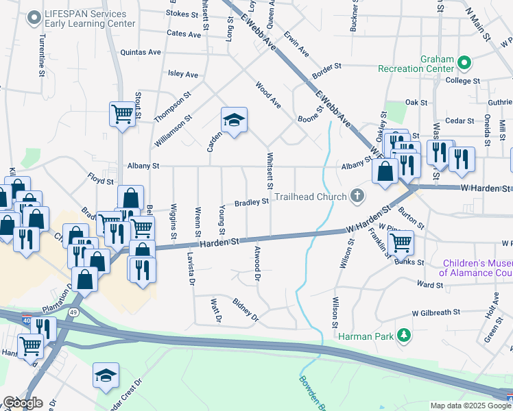 map of restaurants, bars, coffee shops, grocery stores, and more near 260 Bradley Street in Burlington