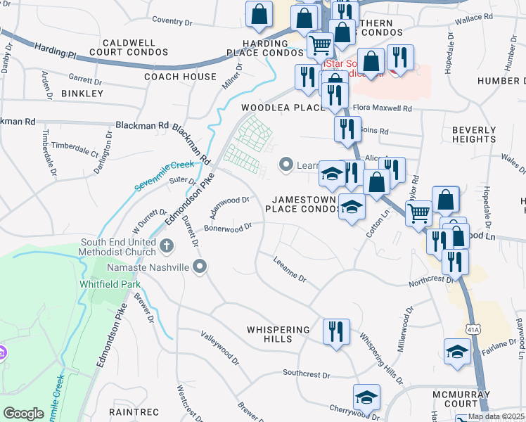 map of restaurants, bars, coffee shops, grocery stores, and more near in Nashville