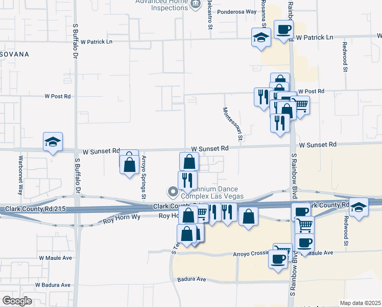 map of restaurants, bars, coffee shops, grocery stores, and more near 7255 West Sunset Road in Las Vegas