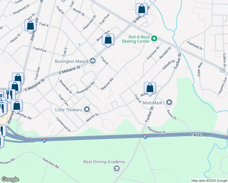 map of restaurants, bars, coffee shops, grocery stores, and more near 181 Salvet Street in Burlington