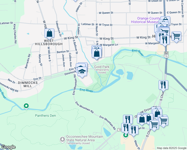 map of restaurants, bars, coffee shops, grocery stores, and more near 431 Dimmocks Mill Road in Hillsborough
