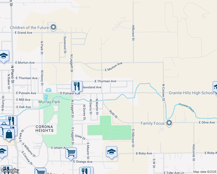 map of restaurants, bars, coffee shops, grocery stores, and more near 1009 East Thurman Avenue in Porterville