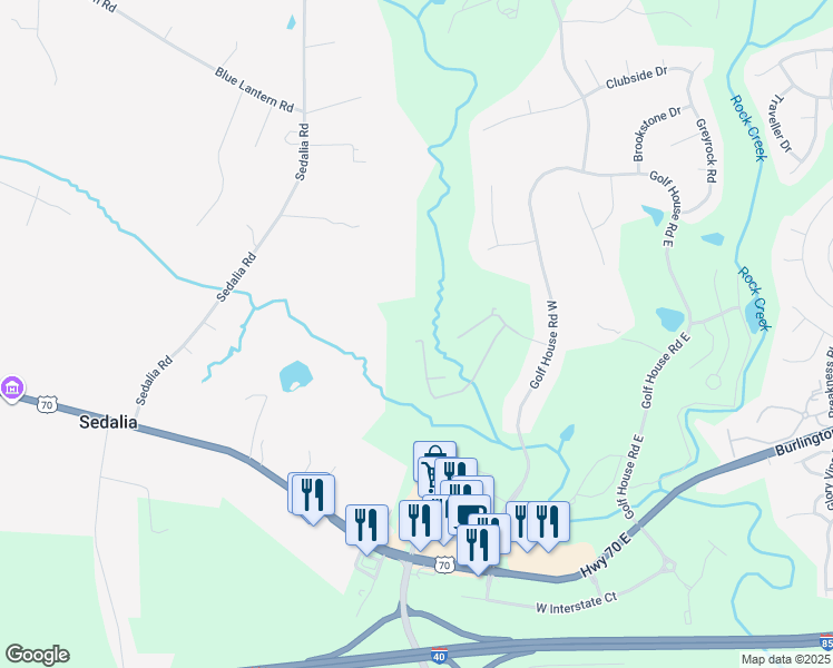 map of restaurants, bars, coffee shops, grocery stores, and more near 896 Creek Crossing Trail in Whitsett