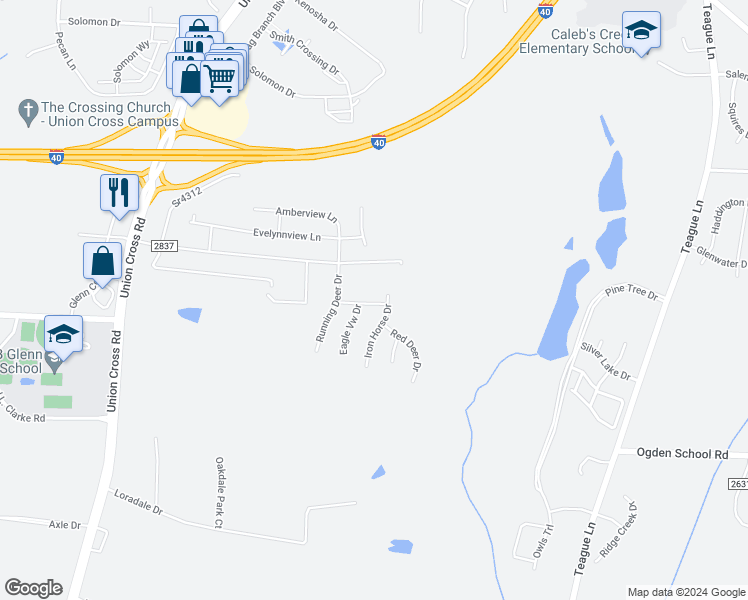 map of restaurants, bars, coffee shops, grocery stores, and more near 1217 Quail Heights Drive in Kernersville