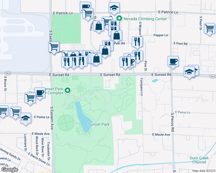 map of restaurants, bars, coffee shops, grocery stores, and more near 2995 East Sunset Road in Las Vegas