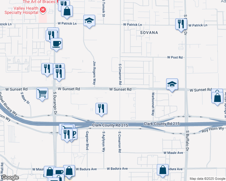 map of restaurants, bars, coffee shops, grocery stores, and more near 8251 West Sunset Road in Las Vegas