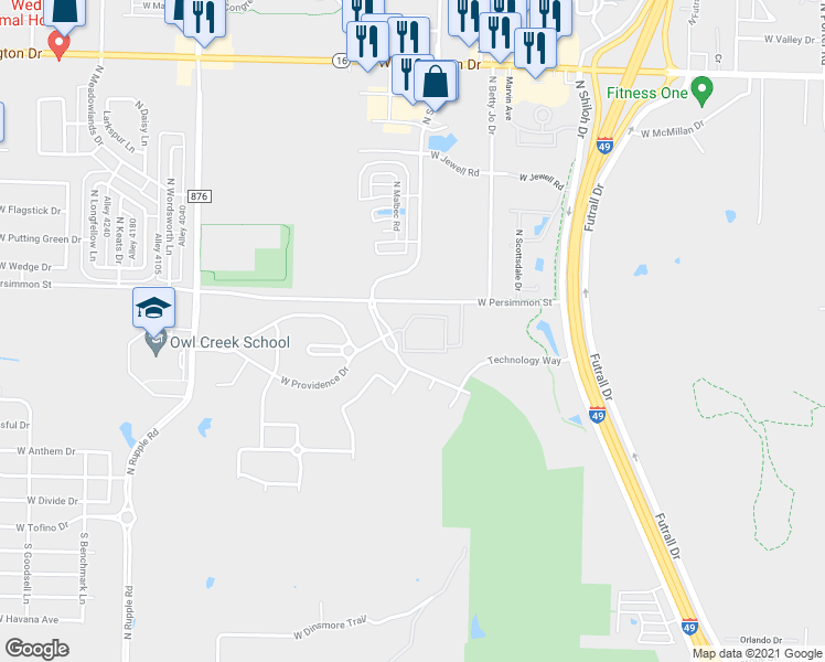map of restaurants, bars, coffee shops, grocery stores, and more near 549 North Coral Canyon Loop in Fayetteville