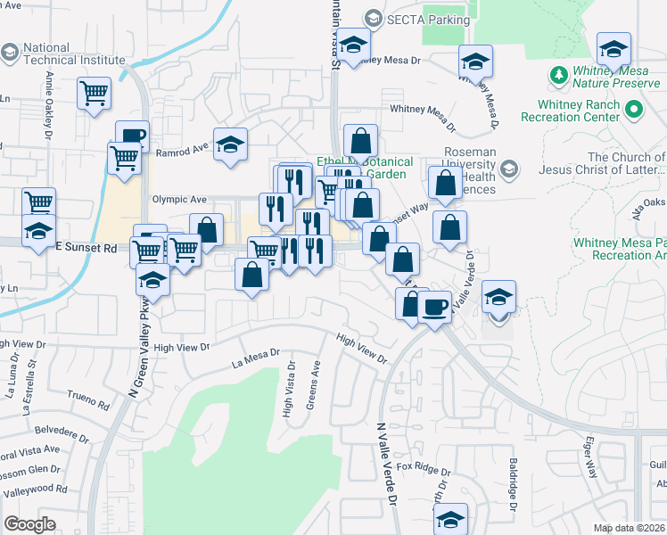 map of restaurants, bars, coffee shops, grocery stores, and more near 795 Sunrise Crossing Street in Henderson
