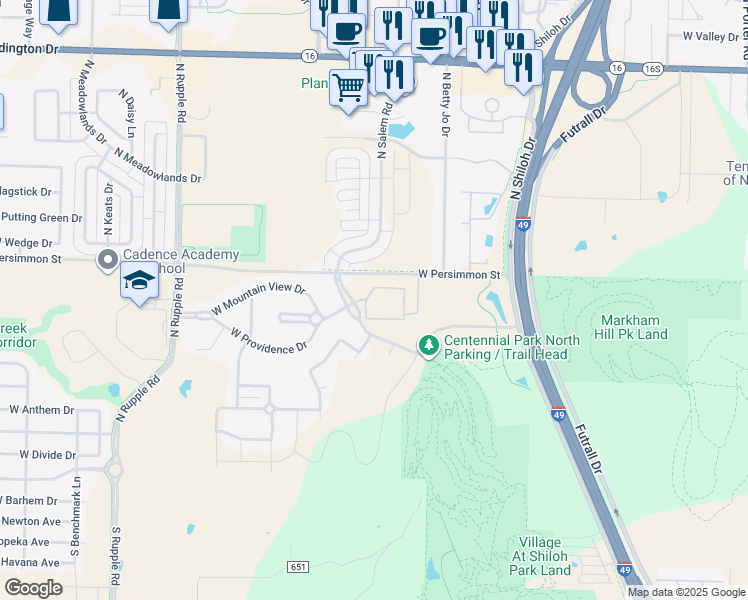 map of restaurants, bars, coffee shops, grocery stores, and more near 549 North Coral Canyon Loop in Fayetteville