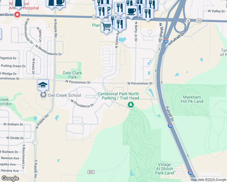 map of restaurants, bars, coffee shops, grocery stores, and more near 549 North Coral Canyon Loop in Fayetteville