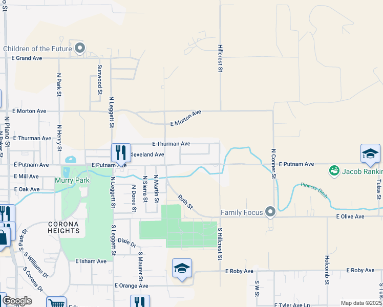 map of restaurants, bars, coffee shops, grocery stores, and more near 1100 East Cleveland Avenue in Porterville