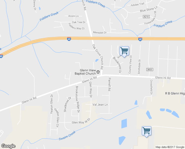 map of restaurants, bars, coffee shops, grocery stores, and more near 4259 Glenn Hi Road in Winston-Salem