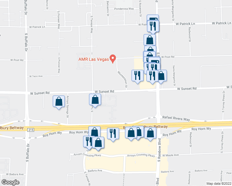 map of restaurants, bars, coffee shops, grocery stores, and more near 7101 West Sunset Road in Las Vegas