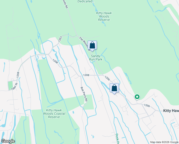 map of restaurants, bars, coffee shops, grocery stores, and more near 116A Old School Ln in Kitty Hawk
