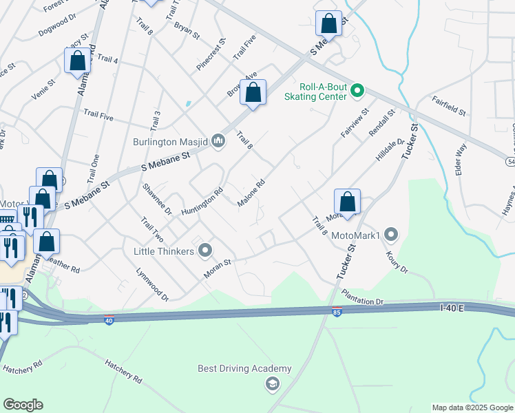 map of restaurants, bars, coffee shops, grocery stores, and more near 181 Salvet Street in Burlington